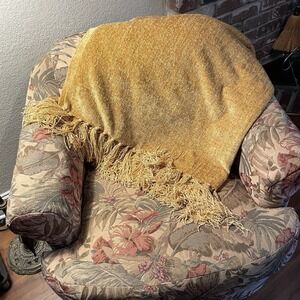 Pier 1 Imports Plush Chenille Throw Blanket‎ 52x64 Gold Fringe Regency Luxury